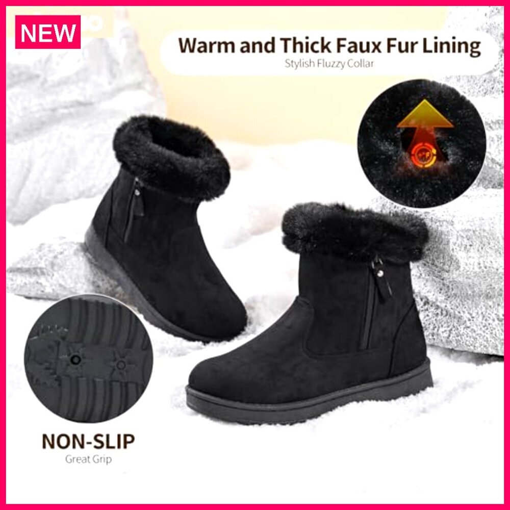 Women's Winter Snow Boots Suede Ankle Booties with Faux Fur Lining - Picture 5 of 8